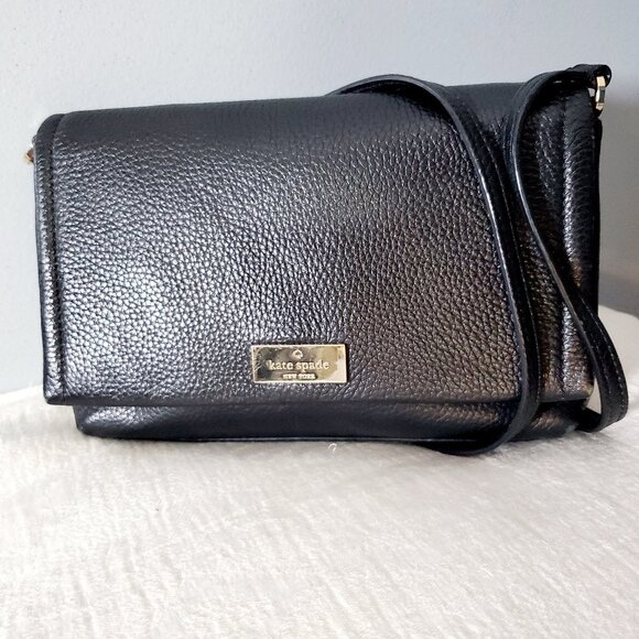 kate spade Handbags - Kate Spade Black Pebbled Leather Crossbody Bag Flap Shoulder Purse Gold Log